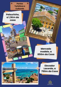 un collage d’images de villes et de bâtiments dans l'établissement Casa na Árvore, à Salvador