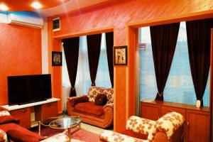 a living room with a couch and a tv at Apartman Lazic No2 in Gracanica