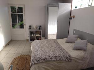 een slaapkamer met een groot bed in een kamer bij Studio indépendant dans charmante bastide in Mallemort