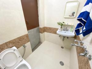 a bathroom with a toilet and a sink at Garden View Residency, Deluxe Queen Room 1 in Lucknow