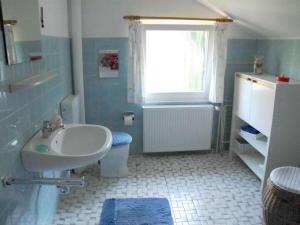 a bathroom with a white sink and a window at Jacobi Comfortable holiday residence in Bad Harzburg +27 photos