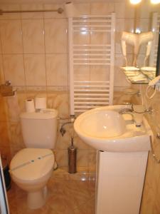 a bathroom with a toilet and a sink at Kovanlika Hotel in Razgrad