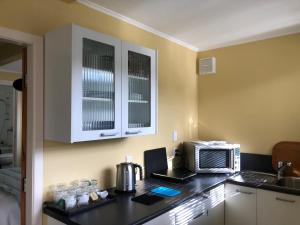 a kitchen with a counter with a coffee maker and a microwave at Close To Nature & City in Wellington