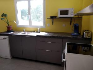 eine Küche mit Spüle und Mikrowelle in der Unterkunft Mulsanne Corner in Mulsanne