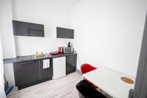 a small kitchen with a sink and a counter at Villa Vichéia - Appartement 23 in Vichy +17 photos