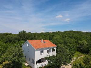 uma vista aérea de uma casa branca com um telhado vermelho em Apartments & Room Danijel em Pinezici