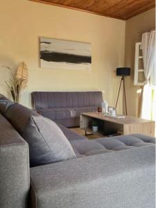a living room with a couch and a table at Olives Villa in Anopoli Sfakion