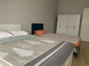 伊斯坦堡的住宿－Apartment two rooms very spacious，一间卧室配有两张床、一个橱柜和一张床架