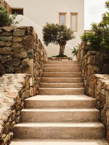 a set of stone stairs with a tree in the background at The Wild by Interni in Kalafatis