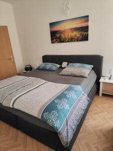ein Bett mit zwei Kissen darauf in einem Schlafzimmer in der Unterkunft Ferienwohnungen An der Fichtelbergbahn in Cranzahl