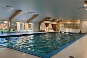 a large swimming pool with people in the water at Het vlindertje in Durbuy