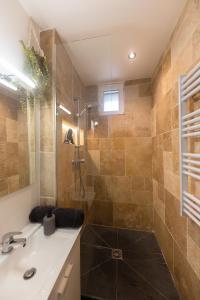 ein Badezimmer mit Dusche und Waschbecken in der Unterkunft Coup de cœur parisien à 15 mn de Paris - 45 mn Disney in Noisy-le-Sec