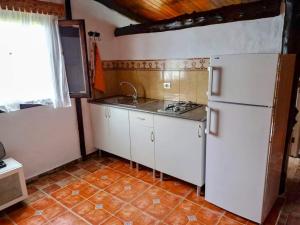 een keuken met een witte koelkast en een spoelbak bij Villa Tamadaba Rural Home - Pet Friendly, Near Ocean, Ideal for Long Stays in Agaete +8 foto's