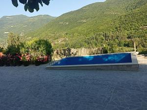 a blue swimming pool with mountains in the background at Green Garden in Ijevan