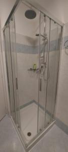 a shower with a glass door in a bathroom at Seaview Beach Front Grado Pineta Andromeda in Grado-Pineta