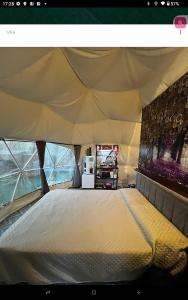 Podere Kiri Dome Experience في Decimomannu: غرفة نوم بسرير كبير في خيمة