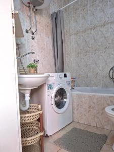 a bathroom with a washing machine and a sink at Apartmani SAMB Igalo in Herceg-Novi