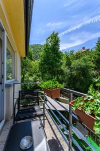 a balcony with a bench and some plants on it at Pensiunea Casa Bono - Cazare Brasov in Braşov +120 photos