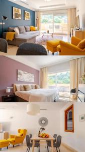 2 Bilder eines Zimmers mit 2 Betten und einem Wohnzimmer in der Unterkunft Luxury 2 bedroom apartment, close to the sea and the golf course, Aloha Hills Club Property in Marbella