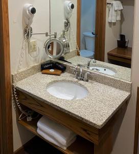 een badkamer met een wastafel en een spiegel bij Spring Valley Inn in Spring Green