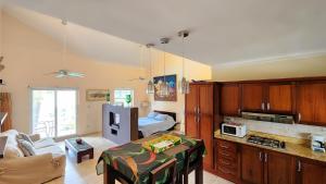 a living room with a kitchen and a room with a couch at Ocean Dream 3d floor studio w/balcony in Cabarete