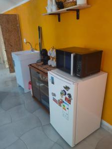 Il comprend une cuisine équipée d'un four micro-ondes et d'un réfrigérateur. dans l'établissement Consigliato monolocale, à Angri