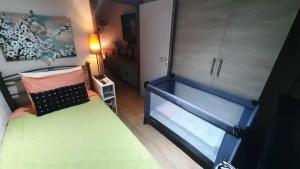 1 dormitorio pequeño con 1 cama y armario en Zoe garden home en Spáta