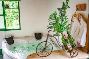a bathroom with a bike in a bath tub at Kantarrana Casa de Campo in Jardin