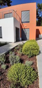 an orange house with bushes in front of it at Casa da Falésia in Almada