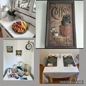 un collage de fotos de una mesa con fruta en una mesa en Il CASALETTO di Laura, en Fiumicino