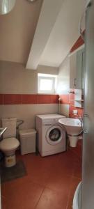 a bathroom with a toilet a sink and a washing machine at View Apartment in Krašići +8 photos