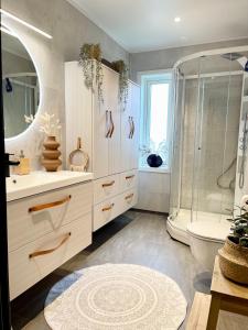 トロムソにあるVilla Articのバスルーム(シャワー、洗面台、トイレ付)