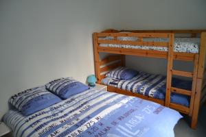 サン・マロにあるMargueriteのベッドルーム1室(二段ベッド2組、青い枕付)