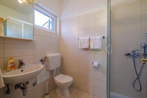 a bathroom with a toilet and a sink and a shower at Apartments Biserka in Palit +48 photos