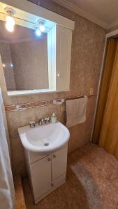 a bathroom with a sink and a mirror at Alquiler en la sierra in Tandil +11 photos