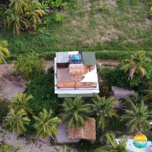 - une vue aérienne sur une plage bordée de palmiers dans l'établissement Natyva House, à Guachaca