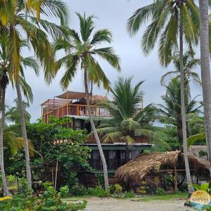 una casa sulla spiaggia con palme di Natyva House a Guachaca