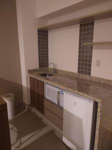 una pequeña cocina con fregadero y lavavajillas en Olímpia Thermas Resort en Olímpia