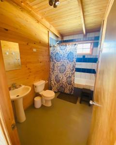 a bathroom with a toilet and a sink at Punta de Choros Lodge in Punta de Choros