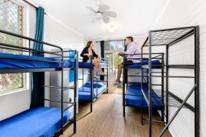 a group of people sitting on top of bunk beds at Newtown Backpackers in Sydney