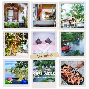uma colagem de fotografias de novas aldeias e resorts em Ingtarn Ressort At thasala em Ban Nai Thung