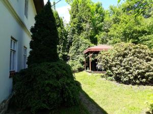 a large bush next to a house with a gazebo at Chalupa Sehradický mlýn in Sehradice