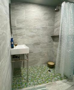 un bagno con lavandino e doccia di Pasadena Old Town 2 a Pasadena