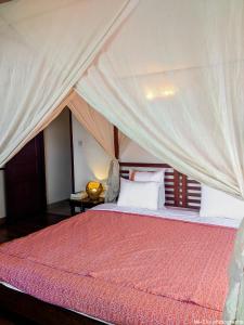 sypialnia z dużym łóżkiem z baldachimem w obiekcie MANGA BLUE'S GUEST HOUSE w mieście Fianarantsoa