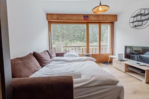 TV a/nebo společenská místnost v ubytování Appartement ski in&out à Thyon