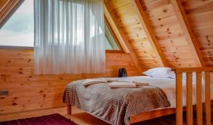 une chambre avec un lit dans une cabane en rondins dans l'établissement Family Farm Pejovic, à Žabljak