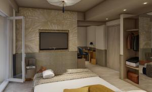 - une chambre avec un lit et une télévision à écran plat dans l'établissement Hotel Domidea, à Rome