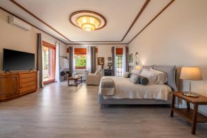 una camera da letto con un letto e una TV a schermo piatto di Gargiulo Suites a Piano di Sorrento
