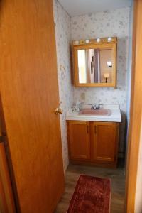 a bathroom with a sink and a mirror at Weller Island Bliss in Hammondsport