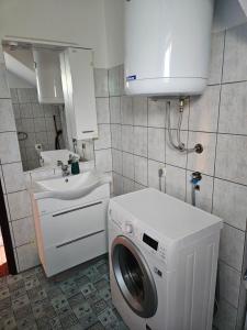 bagno con lavatrice e lavandino di Apartman Mile a Smoljanac